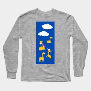 Clouds and Giraffes in Blue Long Sleeve T-Shirt